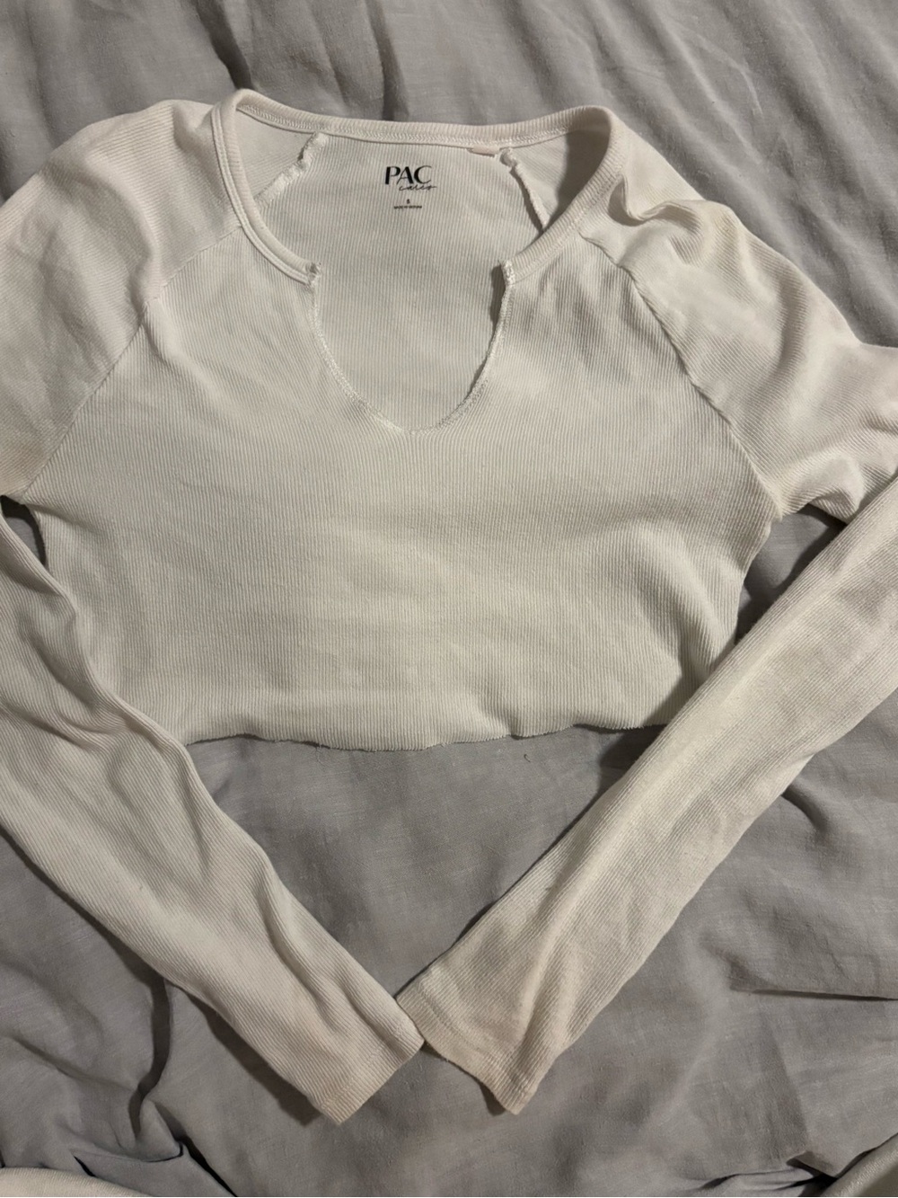 PacSun Cream Ribbed Long-Sleeve Crop Top